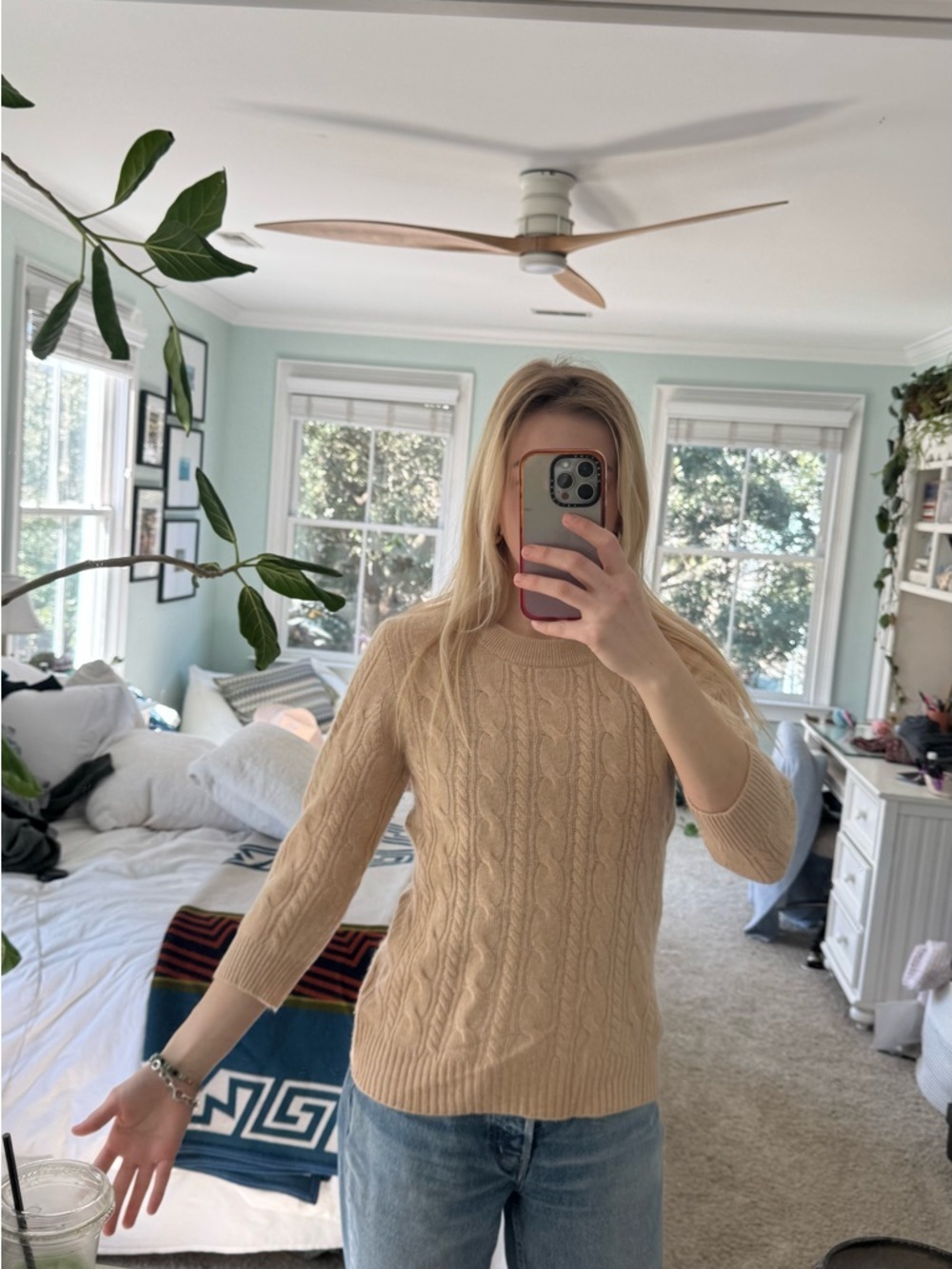 Cream Cable Knit Women's Sweater - Picture 3 of 3